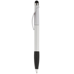 Plastic pen met stylus en gekleurde getextureerde grip kleur wit/zwart