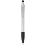 Plastic pen met stylus en gekleurde getextureerde grip kleur wit/zwart tweede weergave