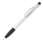 Plastic pen met stylus en gekleurde getextureerde grip kleur wit/zwart derde weergave
