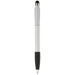 Plastic pen met stylus en gekleurde getextureerde grip kleur wit/zwart vierde weergave