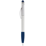 Plastic pen met stylus en gekleurde getextureerde grip kleur donkerblauw