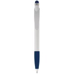 Plastic pen met stylus en gekleurde getextureerde grip kleur donkerblauw tweede weergave