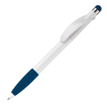 Plastic pen met stylus en gekleurde getextureerde grip kleur donkerblauw derde weergave