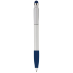 Plastic pen met stylus en gekleurde getextureerde grip kleur donkerblauw vierde weergave