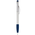 Plastic pen met stylus en gekleurde getextureerde grip kleur donkerblauw vijfde weergave