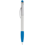 Plastic pen met stylus en gekleurde getextureerde grip kleur lichtblauw