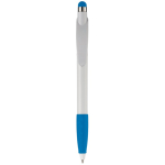 Plastic pen met stylus en gekleurde getextureerde grip kleur lichtblauw tweede weergave