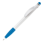 Plastic pen met stylus en gekleurde getextureerde grip kleur lichtblauw derde weergave