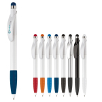 Plastic pen met stylus en gekleurde getextureerde grip