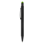 Metalen pen met gekleurde stylus en gegraveerd logo kleur limoen groen
