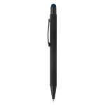 Metalen pen met gekleurde stylus en gegraveerd logo kleur donkerblauw