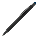 Metalen pen met gekleurde stylus en gegraveerd logo kleur donkerblauw derde weergave