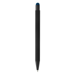 Metalen pen met gekleurde stylus en gegraveerd logo kleur donkerblauw vierde weergave