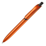Gemetalliseerde plastic pen met clip en blauwe jumbo navulling kleur oranje