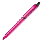 Gemetalliseerde plastic pen met clip en blauwe jumbo navulling kleur roze