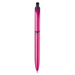 Gemetalliseerde plastic pen met clip en blauwe jumbo navulling kleur roze tweede weergave