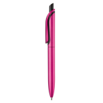 Gemetalliseerde plastic pen met clip en blauwe jumbo navulling kleur roze derde weergave