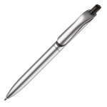 Gemetalliseerde plastic pen met clip en blauwe jumbo navulling kleur zilver