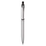 Gemetalliseerde plastic pen met clip en blauwe jumbo navulling kleur zilver tweede weergave