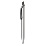 Gemetalliseerde plastic pen met clip en blauwe jumbo navulling kleur zilver derde weergave