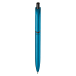 Gemetalliseerde plastic pen met clip en blauwe jumbo navulling kleur lichtblauw tweede weergave