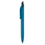 Gemetalliseerde plastic pen met clip en blauwe jumbo navulling kleur lichtblauw derde weergave