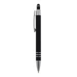 Aluminium pen met soft-touch afwerking en 3 zilveren ringen kleur zwart