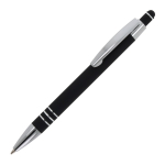 Aluminium pen met soft-touch afwerking en 3 zilveren ringen kleur zwart derde weergave