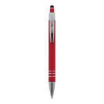 Aluminium pen met soft-touch afwerking en 3 zilveren ringen kleur rood tweede weergave