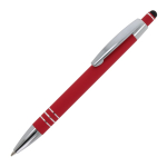 Aluminium pen met soft-touch afwerking en 3 zilveren ringen kleur rood derde weergave