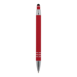 Aluminium pen met soft-touch afwerking en 3 zilveren ringen kleur rood vierde weergave