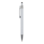 Aluminium pen met soft-touch afwerking en 3 zilveren ringen kleur wit