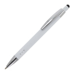 Aluminium pen met soft-touch afwerking en 3 zilveren ringen kleur wit derde weergave
