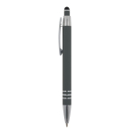 Aluminium pen met soft-touch afwerking en 3 zilveren ringen kleur grijs