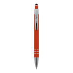 Aluminium pen met soft-touch afwerking en 3 zilveren ringen kleur oranje tweede weergave
