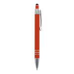 Aluminium pen met soft-touch afwerking en 3 zilveren ringen kleur oranje vijfde weergave
