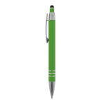 Aluminium pen met soft-touch afwerking en 3 zilveren ringen kleur limoen groen