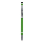 Aluminium pen met soft-touch afwerking en 3 zilveren ringen kleur limoen groen tweede weergave