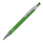 Aluminium pen met soft-touch afwerking en 3 zilveren ringen kleur limoen groen derde weergave