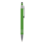 Aluminium pen met soft-touch afwerking en 3 zilveren ringen kleur limoen groen vijfde weergave