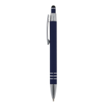 Aluminium pen met soft-touch afwerking en 3 zilveren ringen kleur donkerblauw