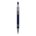 Aluminium pen met soft-touch afwerking en 3 zilveren ringen kleur donkerblauw tweede weergave