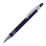 Aluminium pen met soft-touch afwerking en 3 zilveren ringen kleur donkerblauw derde weergave