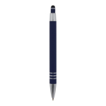 Aluminium pen met soft-touch afwerking en 3 zilveren ringen kleur donkerblauw vierde weergave