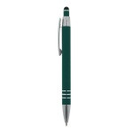 Aluminium pen met soft-touch afwerking en 3 zilveren ringen kleur donkergroen