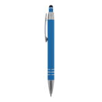 Aluminium pen met soft-touch afwerking en 3 zilveren ringen kleur lichtblauw