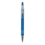 Aluminium pen met soft-touch afwerking en 3 zilveren ringen kleur lichtblauw tweede weergave