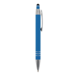Aluminium pen met soft-touch afwerking en 3 zilveren ringen kleur lichtblauw vijfde weergave