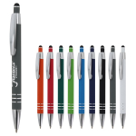 Aluminium pen met soft-touch afwerking en 3 zilveren ringen
