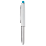 Pen met stylus in verschillende kleuren en lampje kleur lichtblauw